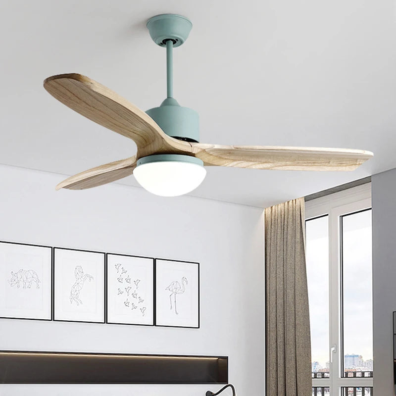 ventilateur de plafond nordique à lumière télécommandée en bois et métal