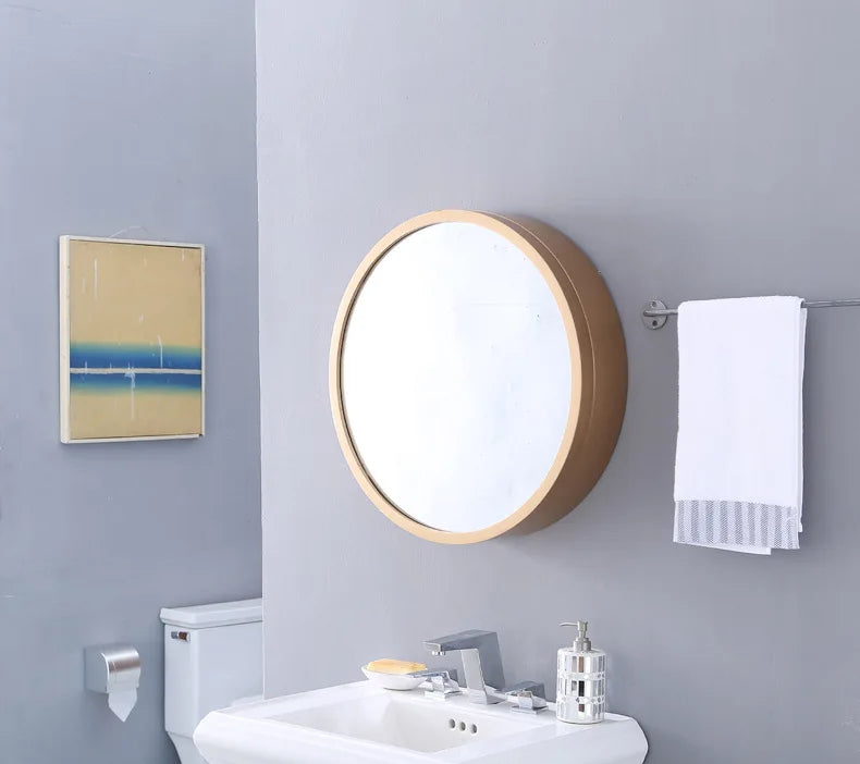 miroir rond lumineux avec cadre en bois tactile