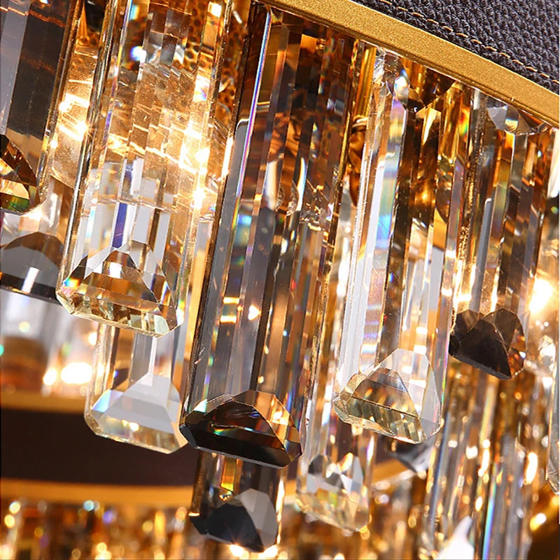 lustre design luxe vintage 	 led cuir cristal élégant