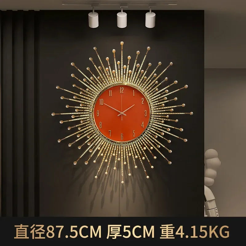 horloge murale de luxe en forme de soleil pour décoration moderne