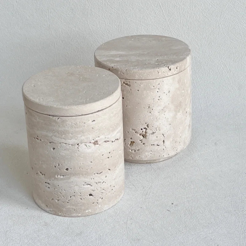 récipient en marbre wabi-sabi avec couvercle et boîte de rangement