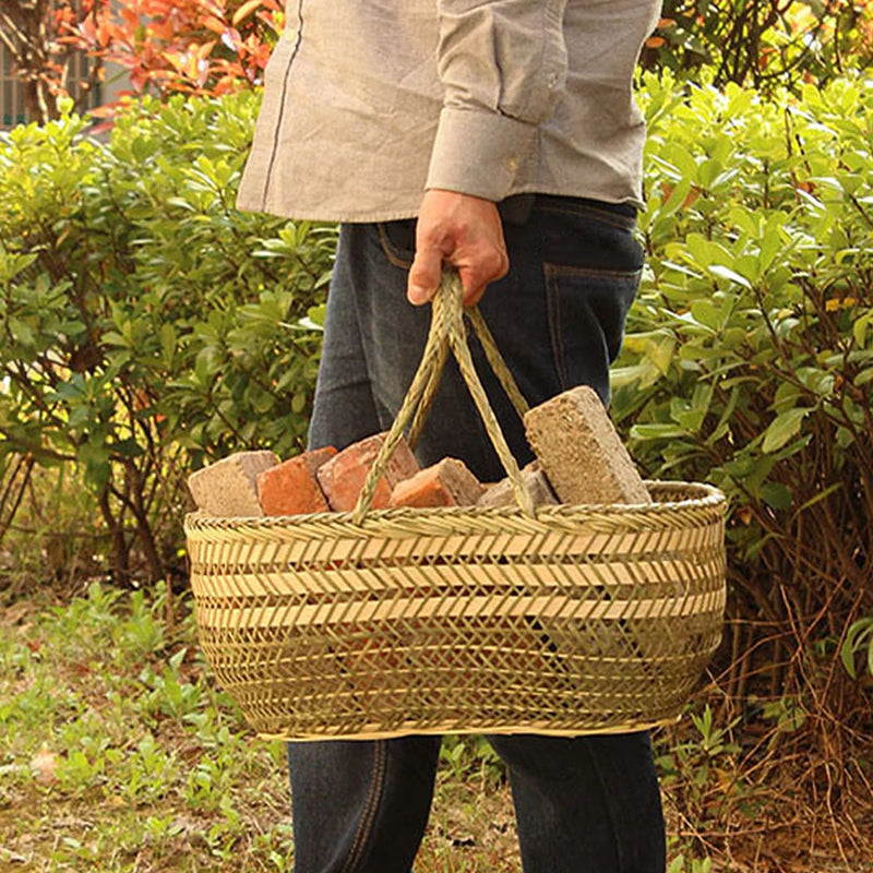 panier à provisions en osier avec poignée en bambou pour le jardin