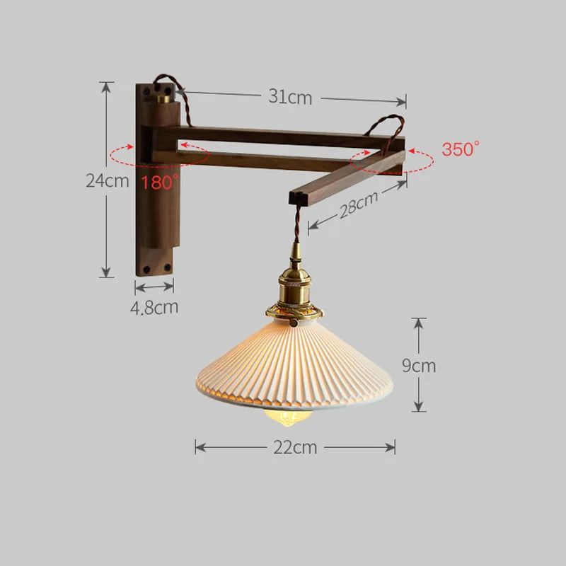 applique murale led rétro japonaise télescopique en laiton et verre