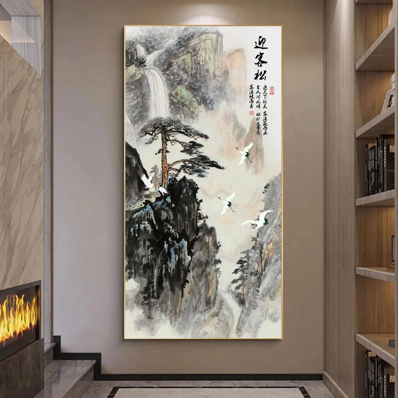 peinture sur toile pin chinois avec flux d'eau alpin