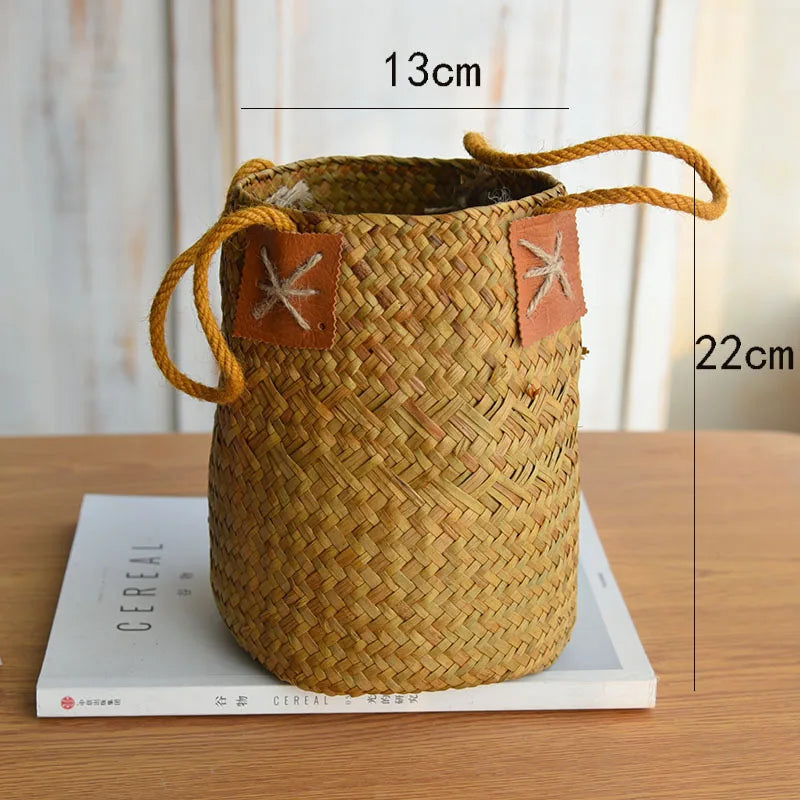 panier de rangement en jonc de mer naturel pour décorations variées