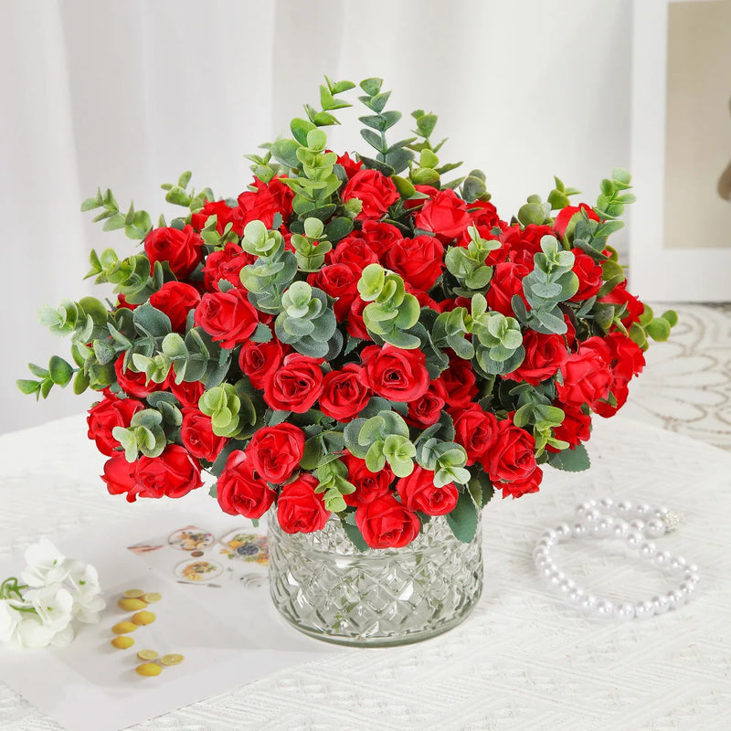 lot de 10 roses artificielles bouquet avec eucalyptus et pivoines décoratif