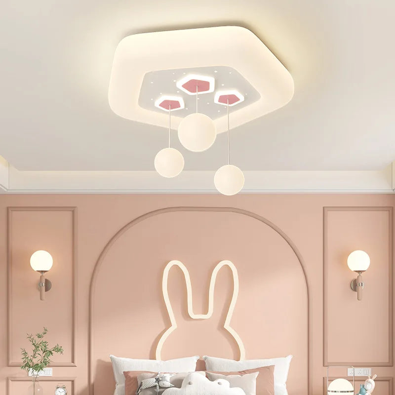 Full Spectrum Pink White Cloud Ceiling Lamps with Hanging Ball AC220V Nursery School Children Bedroom Kids Room Chandelier Light