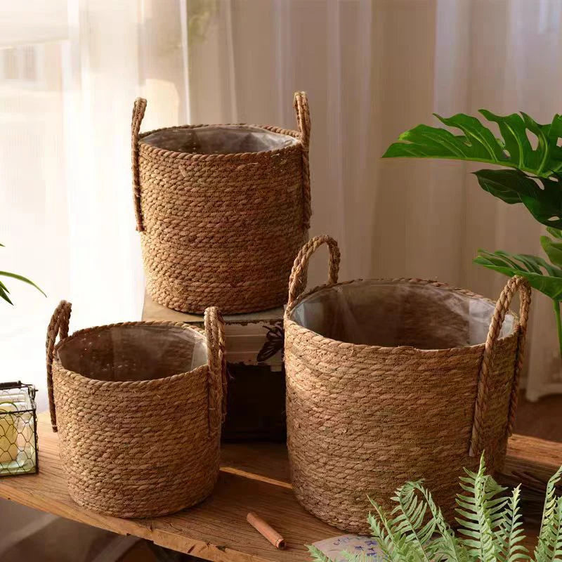 panier de rangement en jonc de mer fait main pour plantes et fleurs