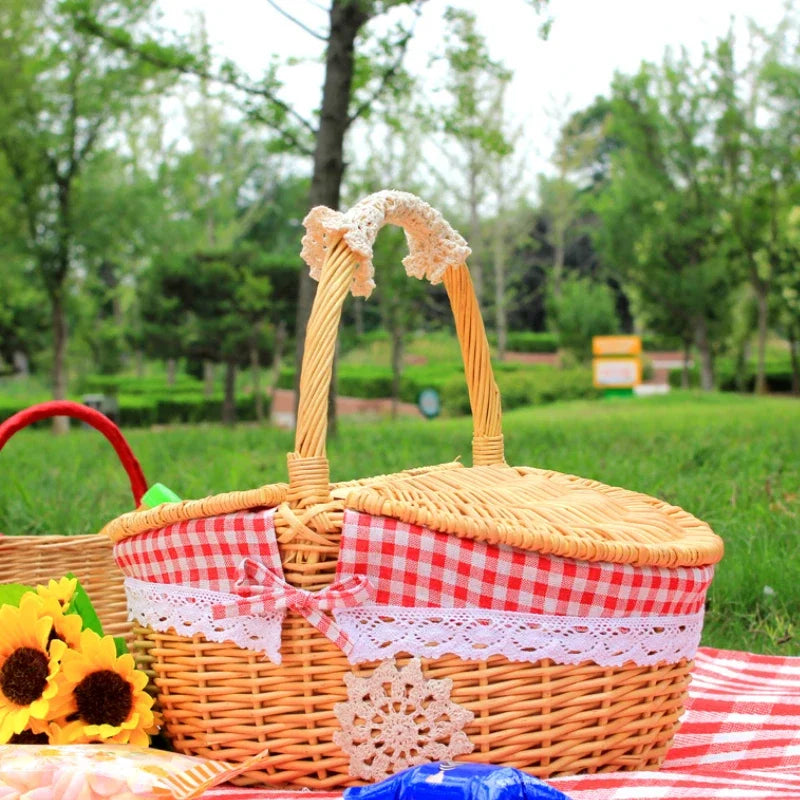 panier en osier tissé à la main pour pique-nique et rangement extérieur