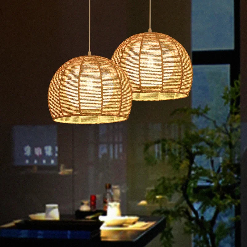 Hand-woven hemp rope chandelier stylish simple bedroom lamp balcony restaurant teahouse homestay decoration chandelier