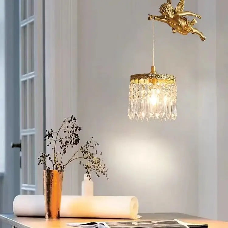 lustre en cristal à led avec ailes d'ange décoration européenne luxueuse