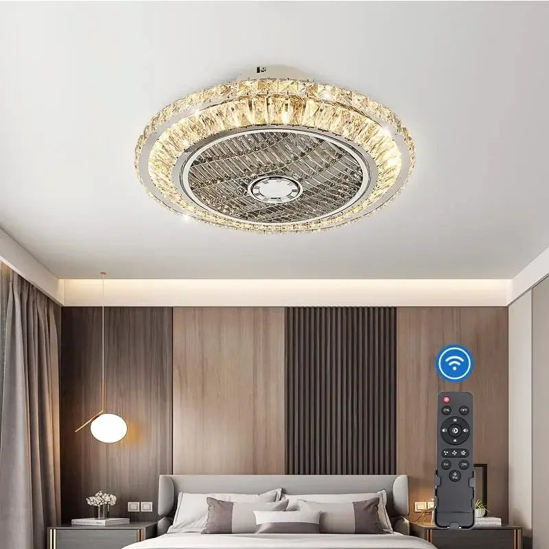 ventilateur de plafond en cristal moderne avec lumière et télécommande