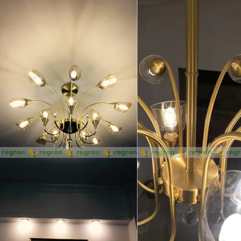 lustre en cristal moderne en cuivre pour éclairage intérieur