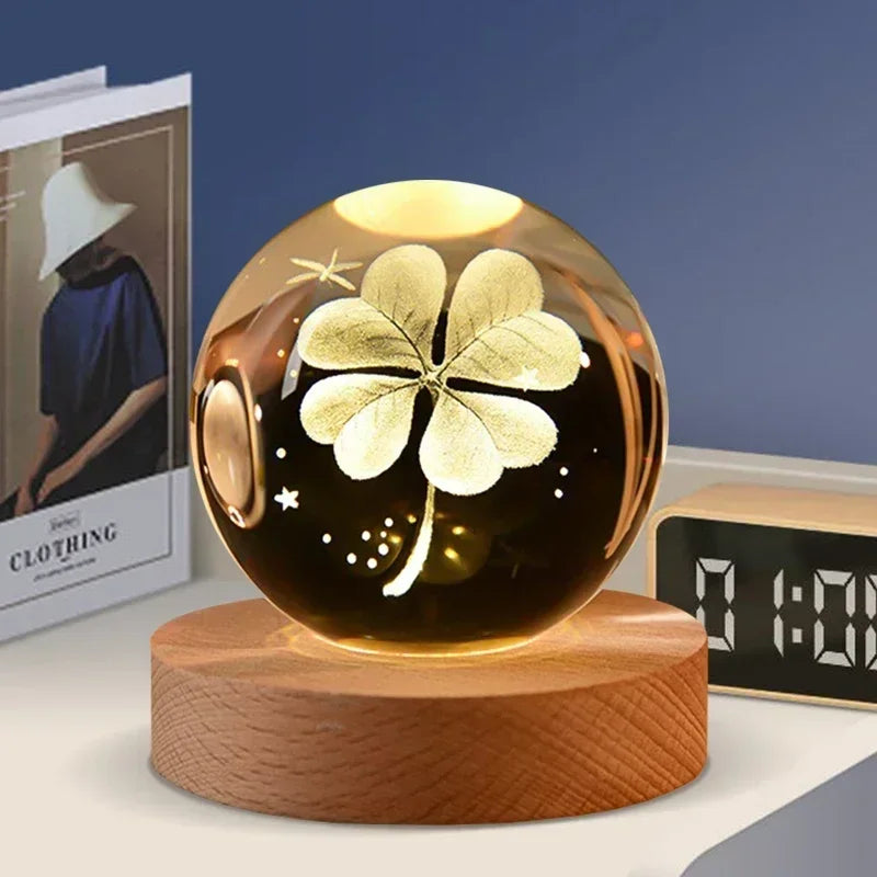 veilleuse 3D en cristal système solaire cadeau décoratif en bois