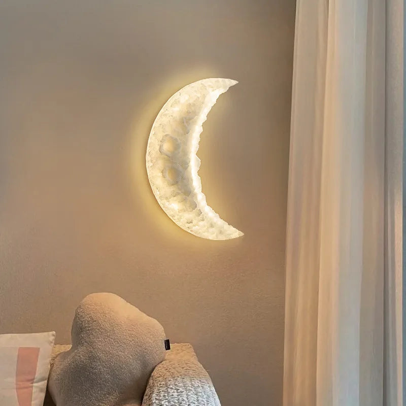 applique murale en croissant de lune en résine gravée pour éclairage décoratif