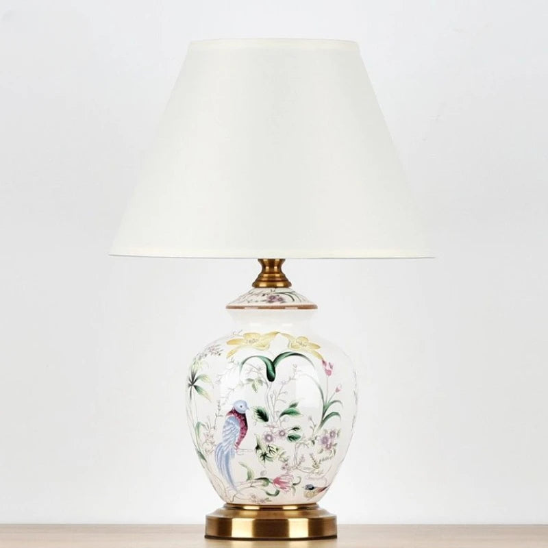 lampe de bureau céramique moderne motifs fleurs oiseaux décoration intérieure