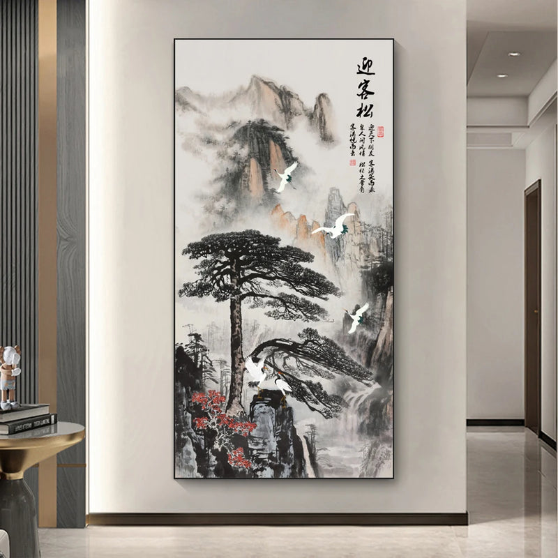 peinture sur toile pin chinois avec flux d'eau alpin