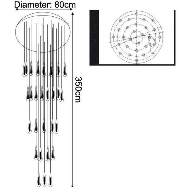 lustre goutte d'eau en cristal pour décoration intérieure