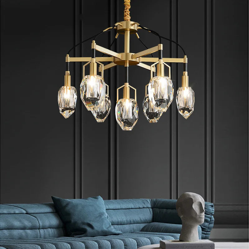 lustre design moderne en cristal avec abat-jour fantaisie