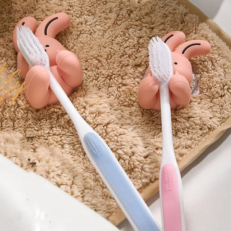 porte-brosse à dents lapin en silicone avec ventouse et crochet rangement