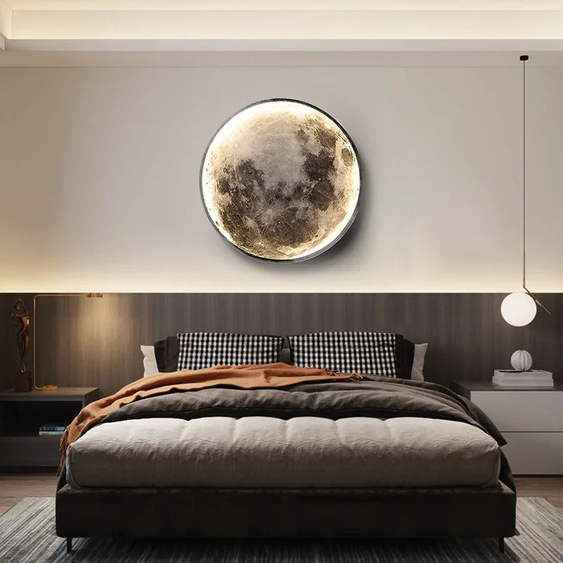 applique murale moderne en forme de lune éclairage décoratif 3D