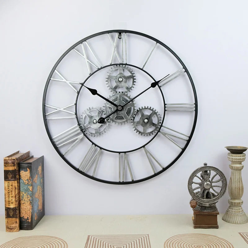 horloge murale rétro 3D luxe grand engrenage décorative artisanale