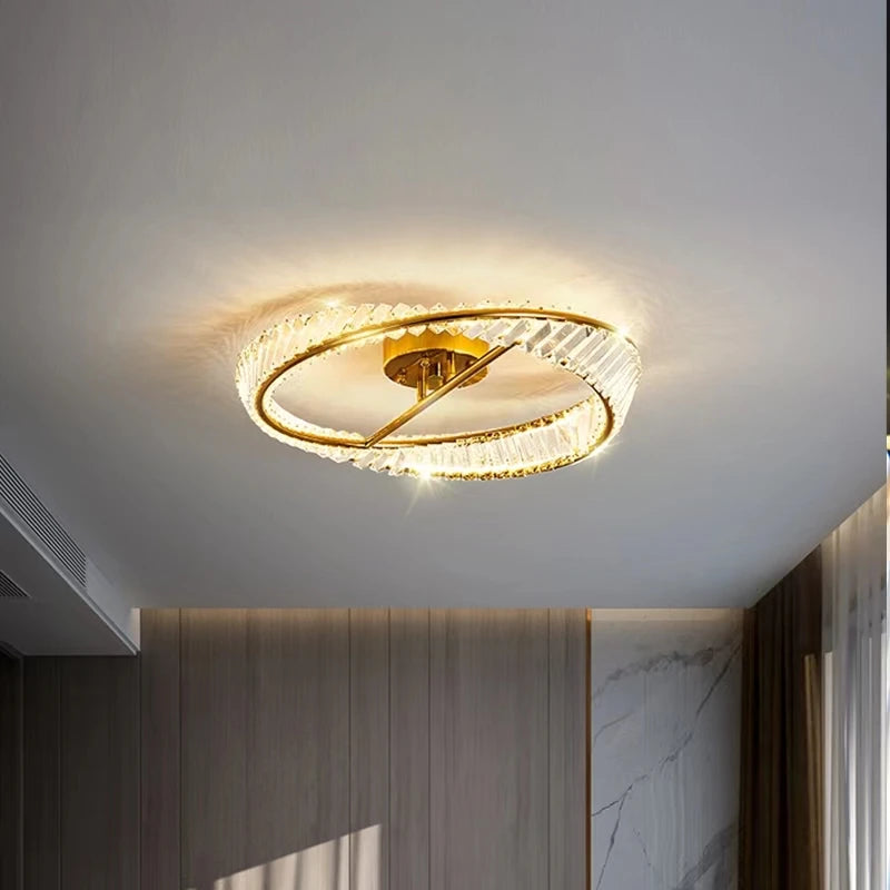 plafonnier led dimmable moderne avec anneaux de cristal