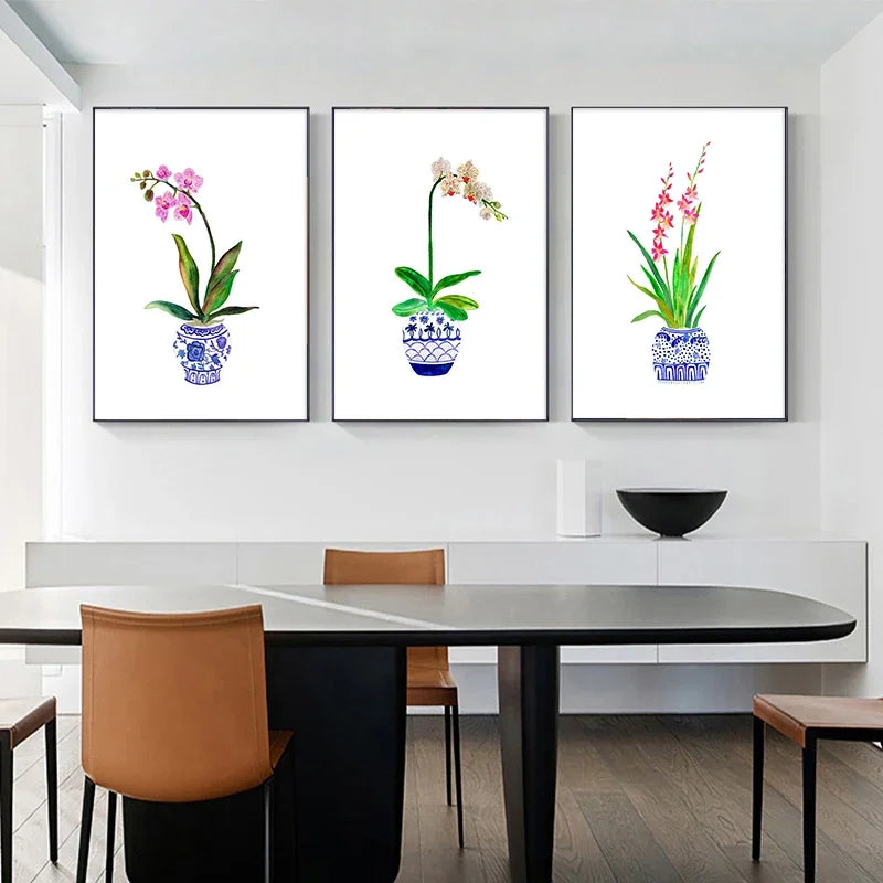 vase à fleurs aquarelle art mural nordique pour décoration intérieure