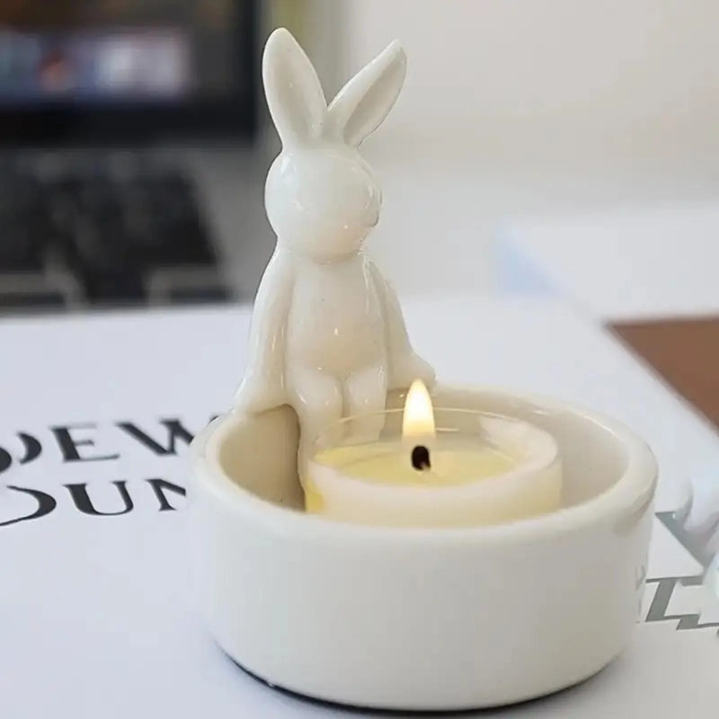 bougeoir décoratif en céramique en forme de lapin pour Pâques