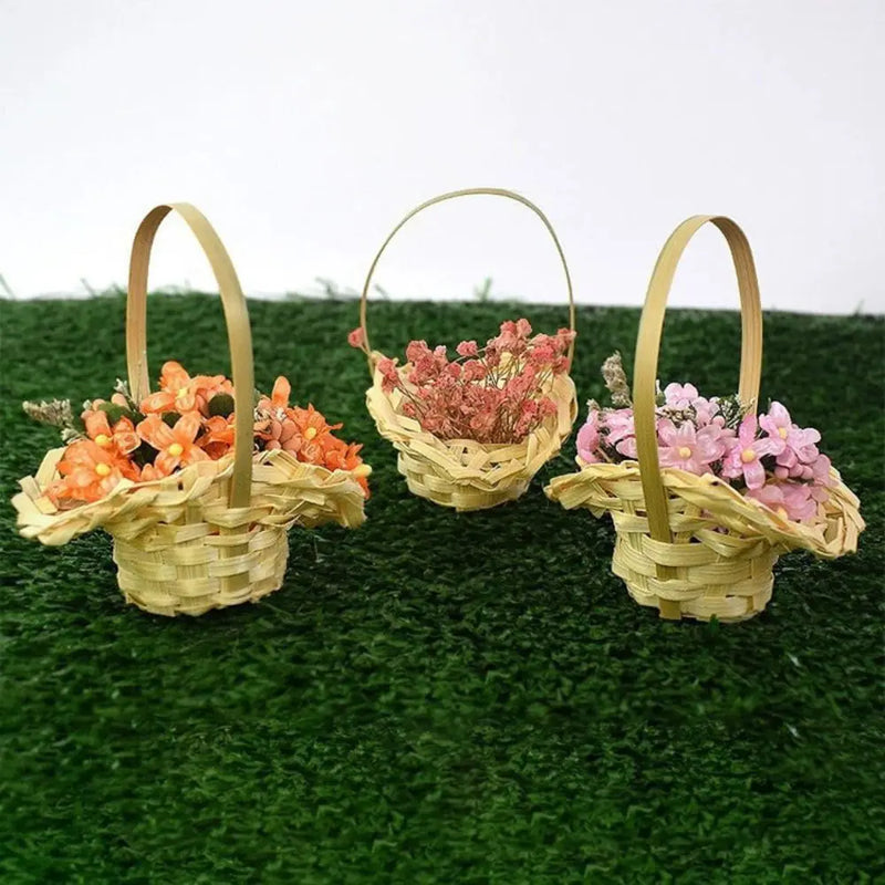 mini paniers tressés pour fleurs avec poignée décorations de fête et mariage