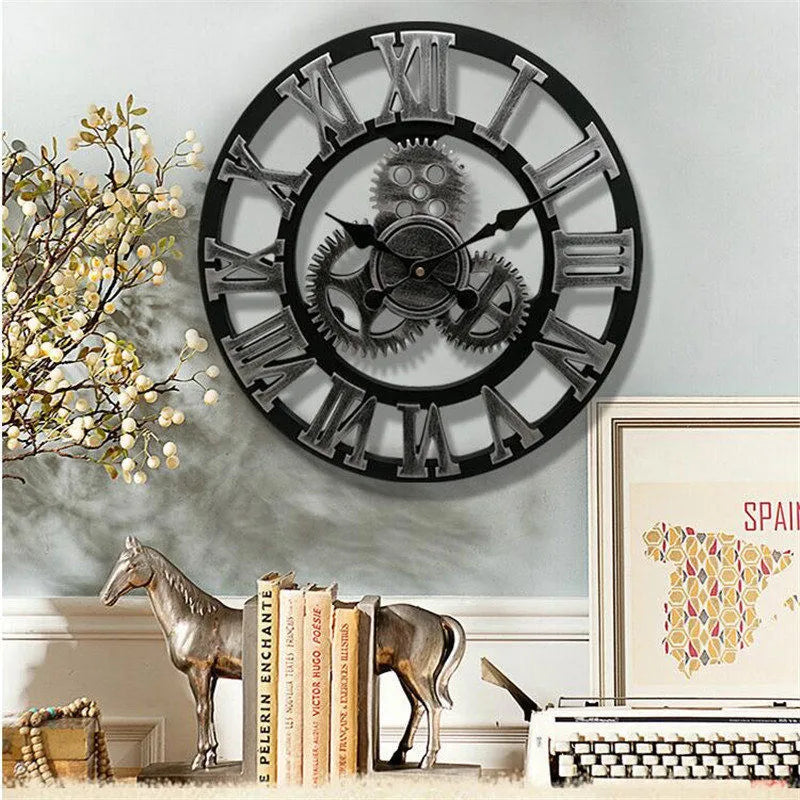 horloge murale rétro en bois style industriel pour décoration artistique