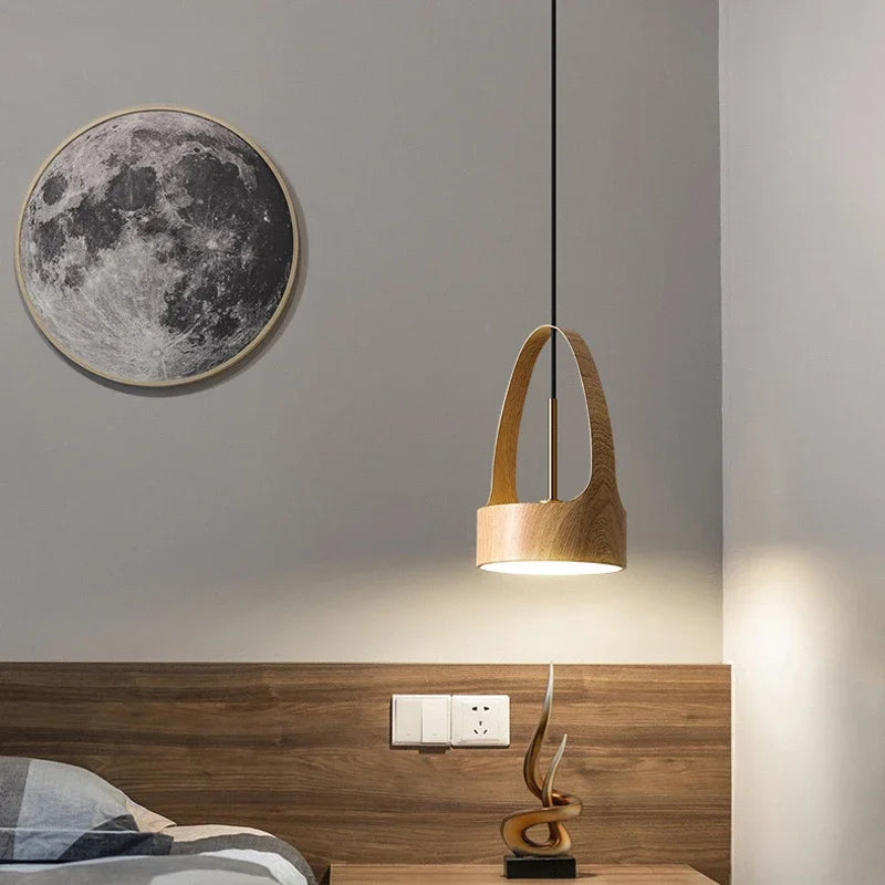 lustre moderne imitation grain de bois style nordique led suspension