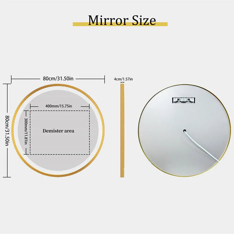 miroir rond éclairé avec cadre doré et fonction mémoire