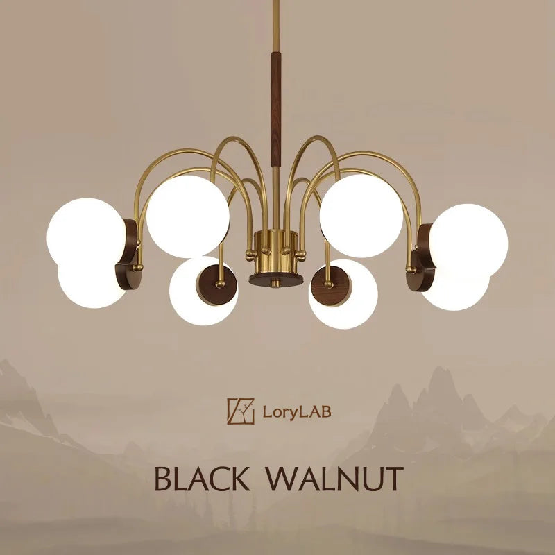 Walnut Wood chandelier lights, Wabi-sabi Modern style, Living Room lighting for Bedroom, Bedside, Living, Dining Room, Showcase