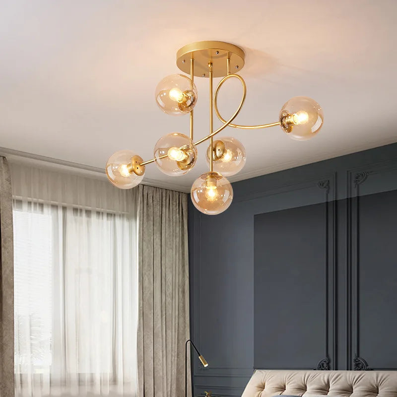 lustre led minimaliste moderne nordique en verre doré
