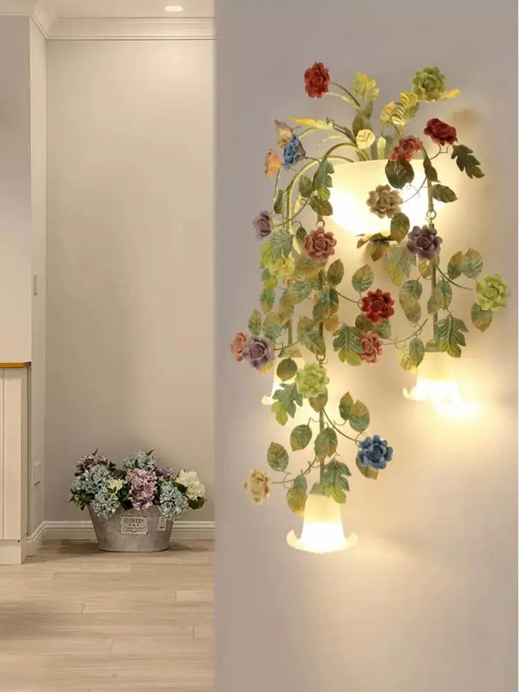 applique murale en métal avec fleurs et herbes décoratives