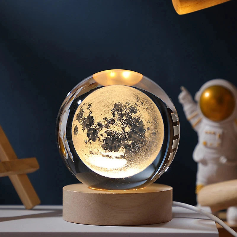 boule de cristal 3d lune galaxie décoration lumineuse pour la maison