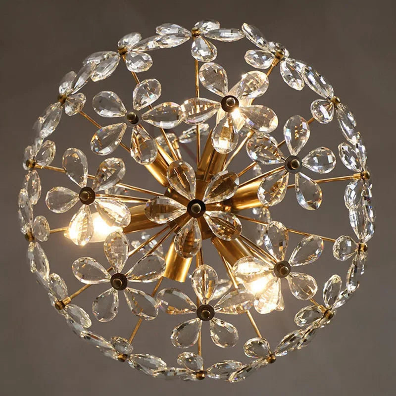 lustre design français en cristal fleur rétro led de luxe