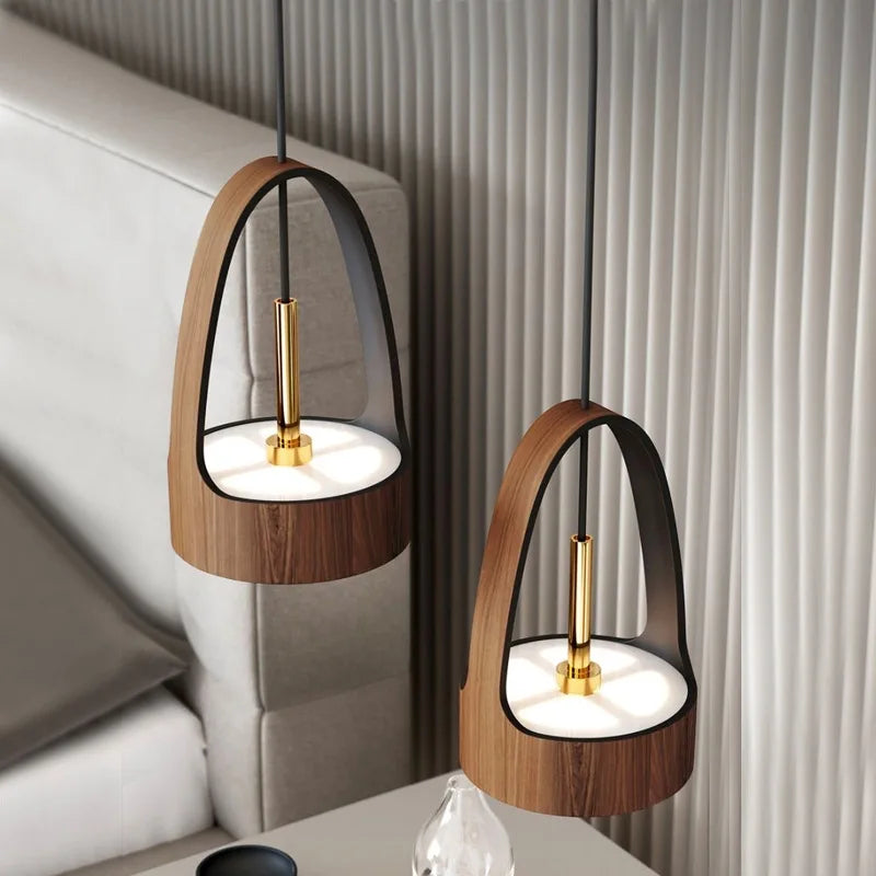 Nordique fer Art bois Grain petit suspension éclairage moderne Simple lampe de chevet à LED pour salle à manger chambre maison suspendu lustre