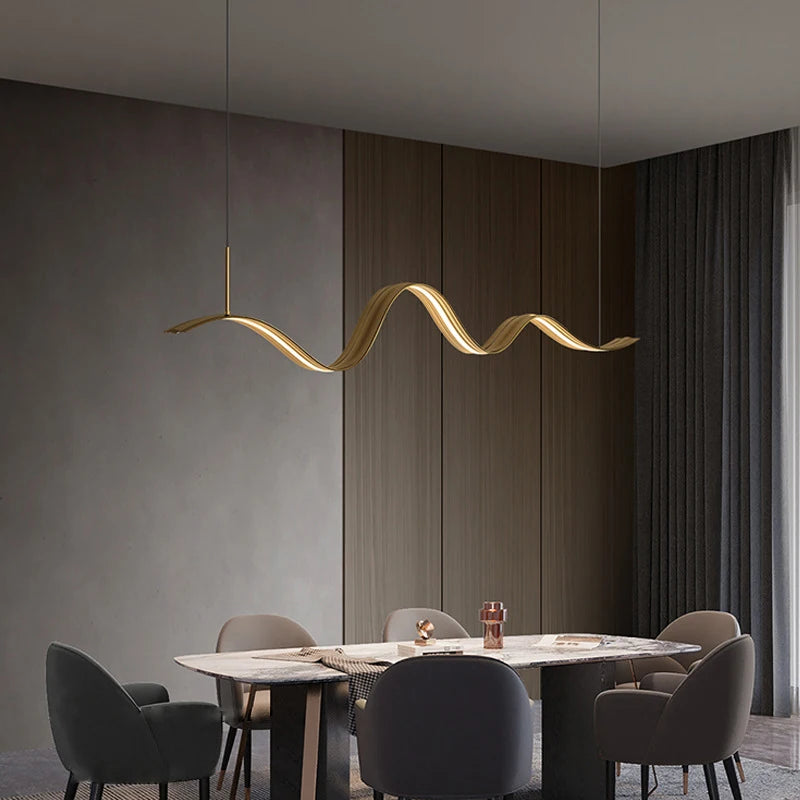 lustre led en cuivre moderne avec design à vagues