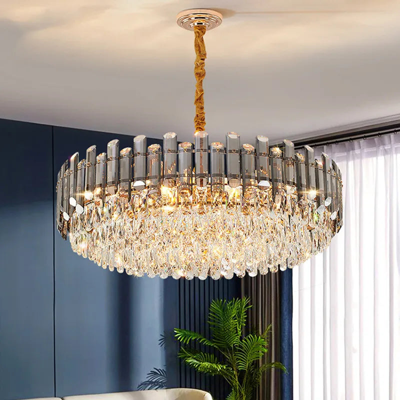 lustre de luxe moderne en cristal transparent pour décoration intérieure