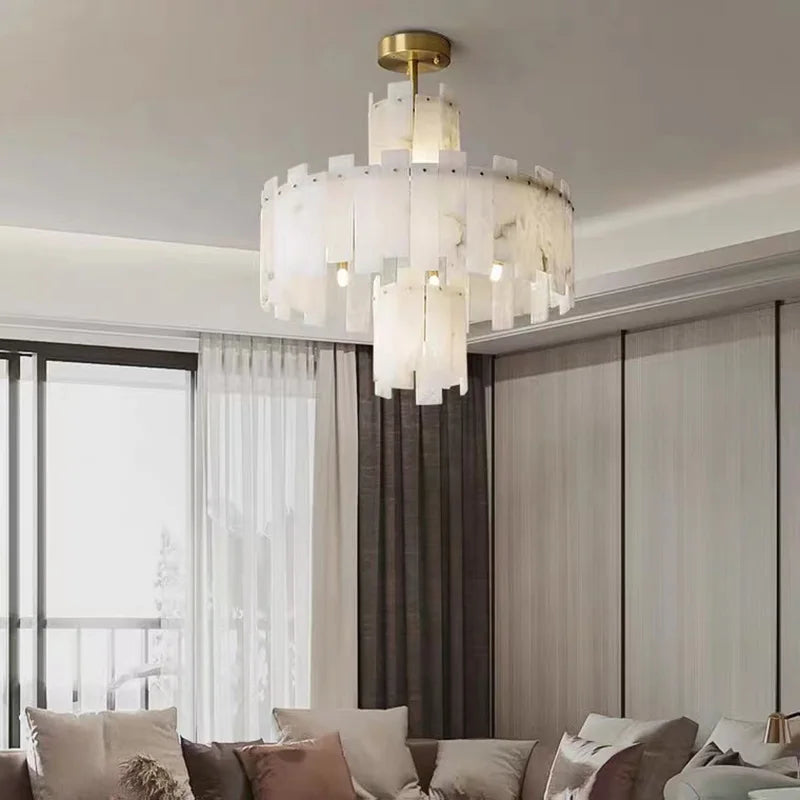 lustre suspension élégant en marbre naturel led postmoderne pour villa