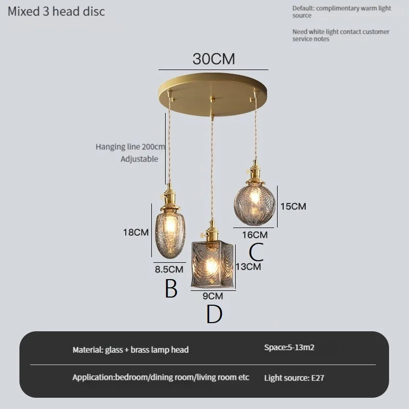 suspension vintage avec interrupteur et abat-jour en verre cristal