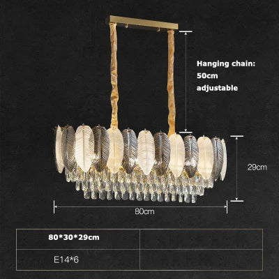 lustre suspendu led art déco avec plumes blanches et grises