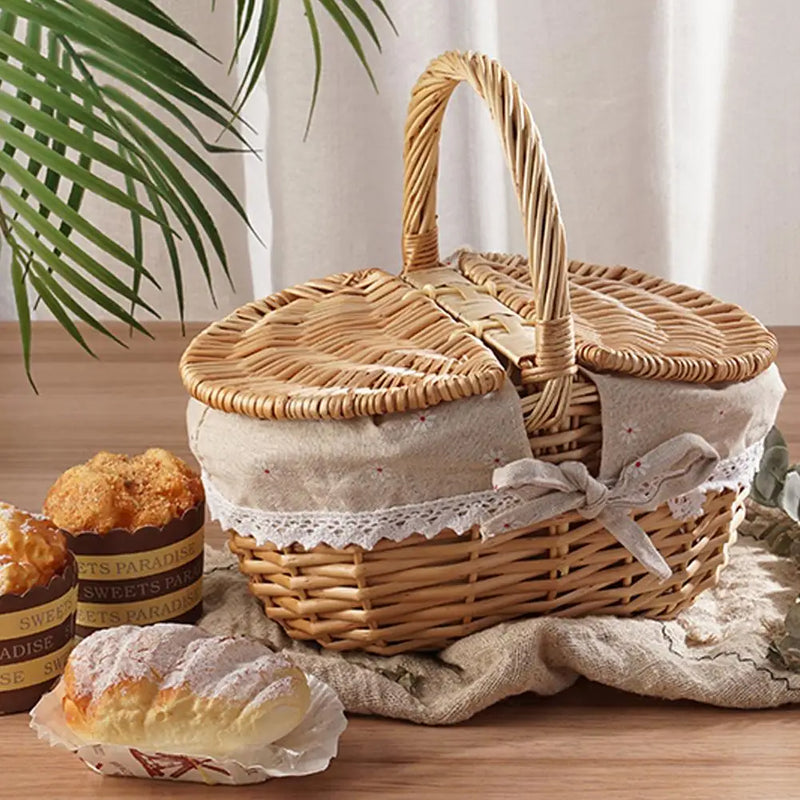 panier de pique-nique en osier tissé à la main pour extérieur