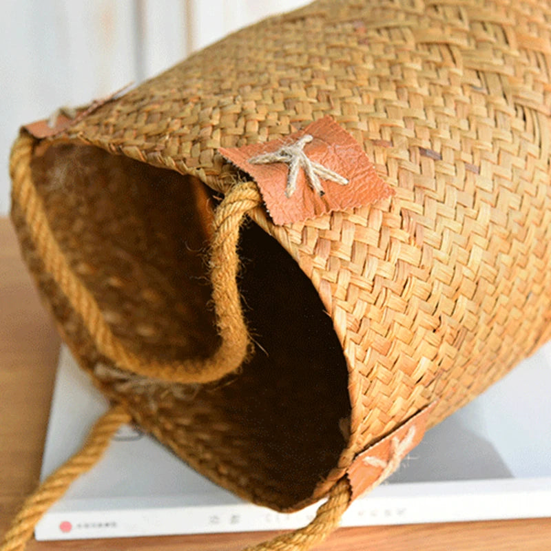 panier de rangement en jonc de mer naturel pour décorations variées