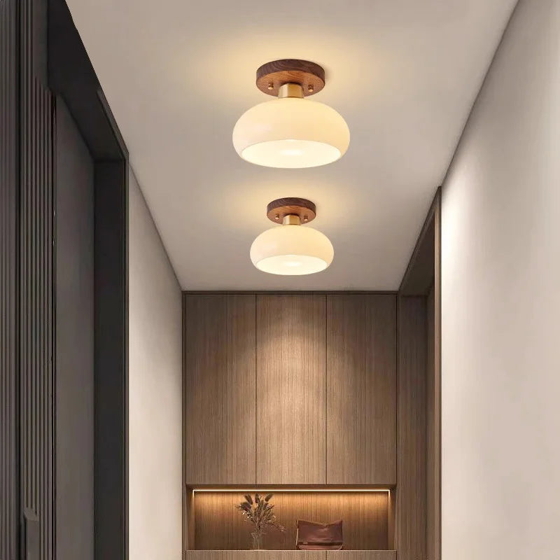 Walnut Wood Ceiling Light Fixture, Modern Wabi-Sabi Style, Grass Led Ceiling Lamp for Hallway, Entryway, Kitchen, Foyer