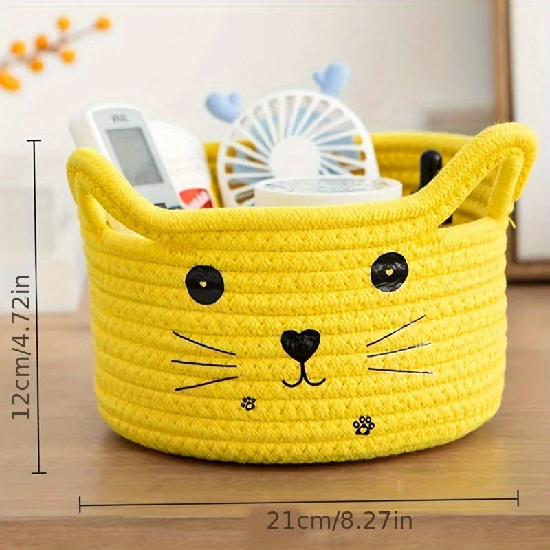 panier en corde de coton pour jouets animaux mignon avec oreilles