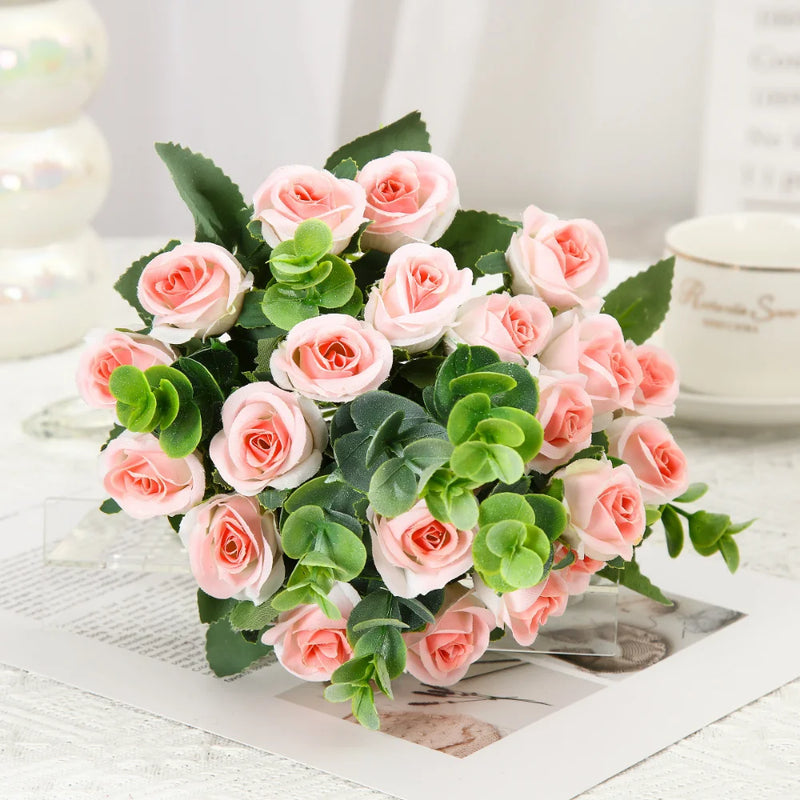 lot de 10 roses artificielles bouquet avec eucalyptus et pivoines décoratif