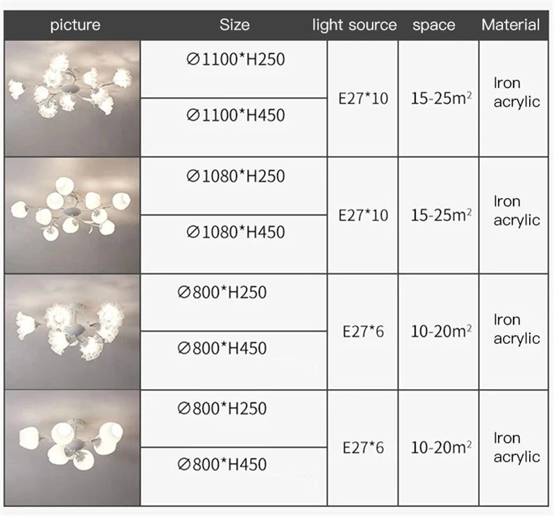 lustre moderne en forme de fleur pour décoration intérieure élégante